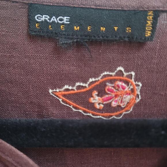 Grace Brown Tunic with 3/4 Length Sleeves Pink Paisley W Accents - Picture 2 of 6